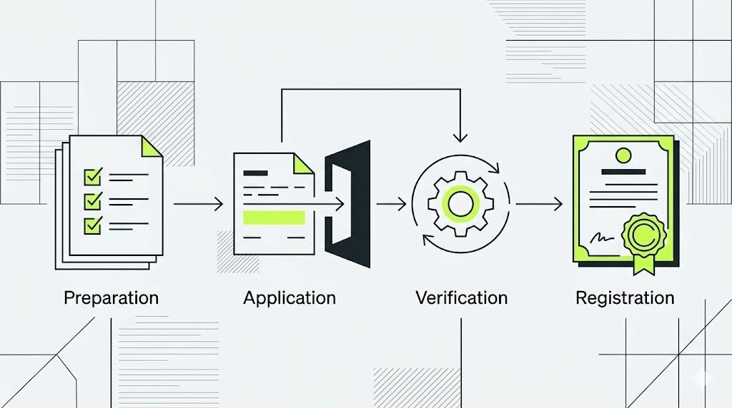 Четыре этапа регистрации: подготовка документов, подача заявки, верификация, получение свидетельства