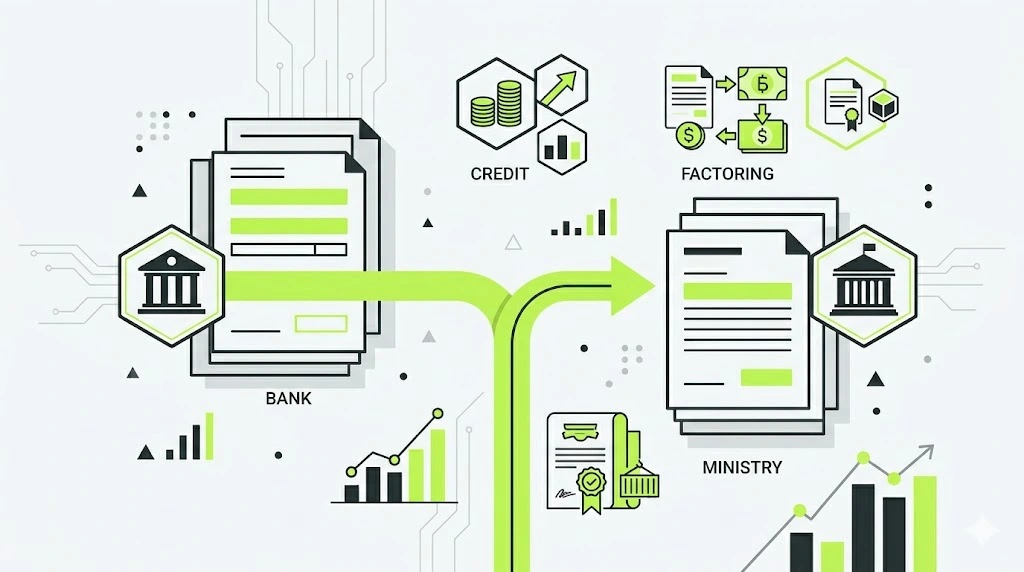Схема передачи документов от банка в министерство через кредитование и факторинг